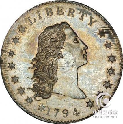 资料图：这枚名为“飘逸长发”(Flowing Hair)的1794年发行的一美元银币，拍卖价超过1000万美元。