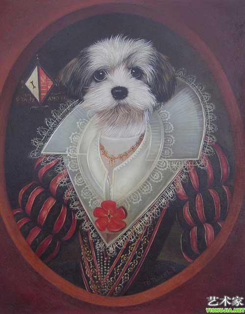 庞色勒的维妙维肖的贵族狗肖像