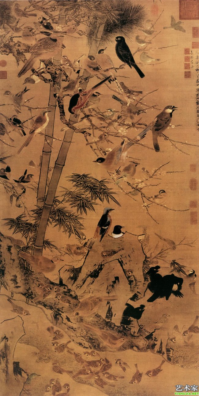 三友百禽图