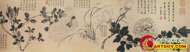 百花图  周之冕  长卷   纸本   水墨
