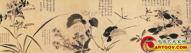 百花图  周之冕  长卷   纸本   水墨