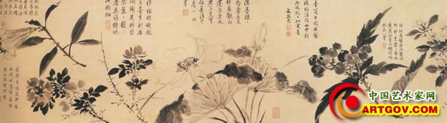 百花图  周之冕  长卷   纸本   水墨