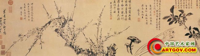 百花图  周之冕  长卷   纸本   水墨